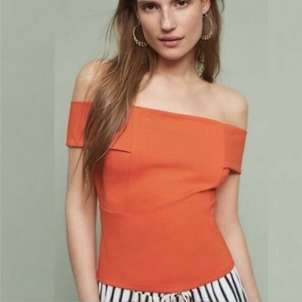Anthropologie Orange Off Shoulder Top